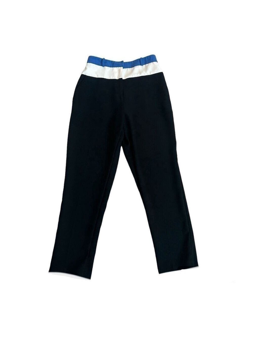 Elisabetta Franchi black trouser dress pants blue white waist stripe Sz 42